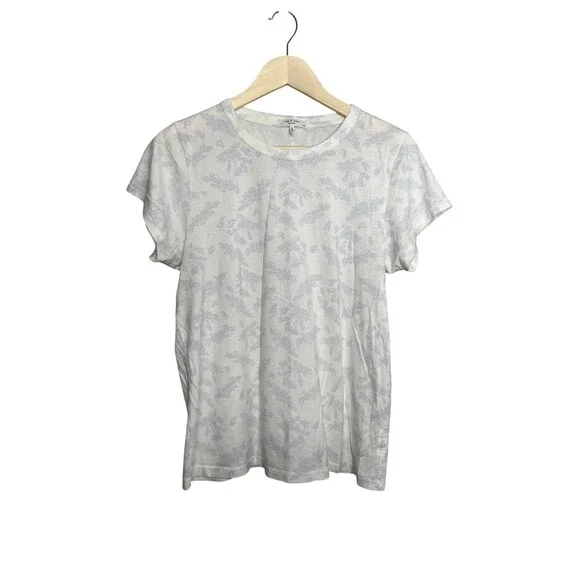 Rag and Bone Women T-shirt White Blue Cotton Size Large All Over Julie Tee - Picture 2 of 7